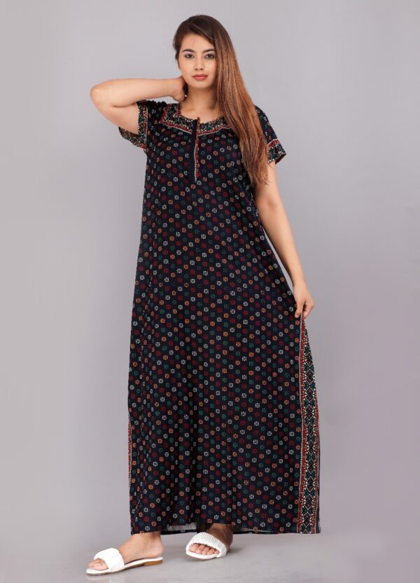 Cotton Nighty for Women || Long Length Printed Nighty/Maxi/Night Gown/Night Dress/Nightwear Inner & Sleepwear for Women's (Combo Pack of 2) (DSMF050-Nighty (P2)Blue Maroon) - Image 3