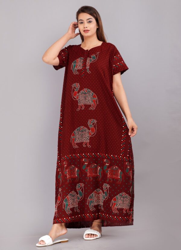 Cotton Nighty for Women || Long Length Printed Nighty/Maxi/Night Gown/Night Dress/Nightwear Inner & Sleepwear for Women's (Combo Pack of 2) (DSMF050-Nighty (P2)Blue Maroon) - Image 4