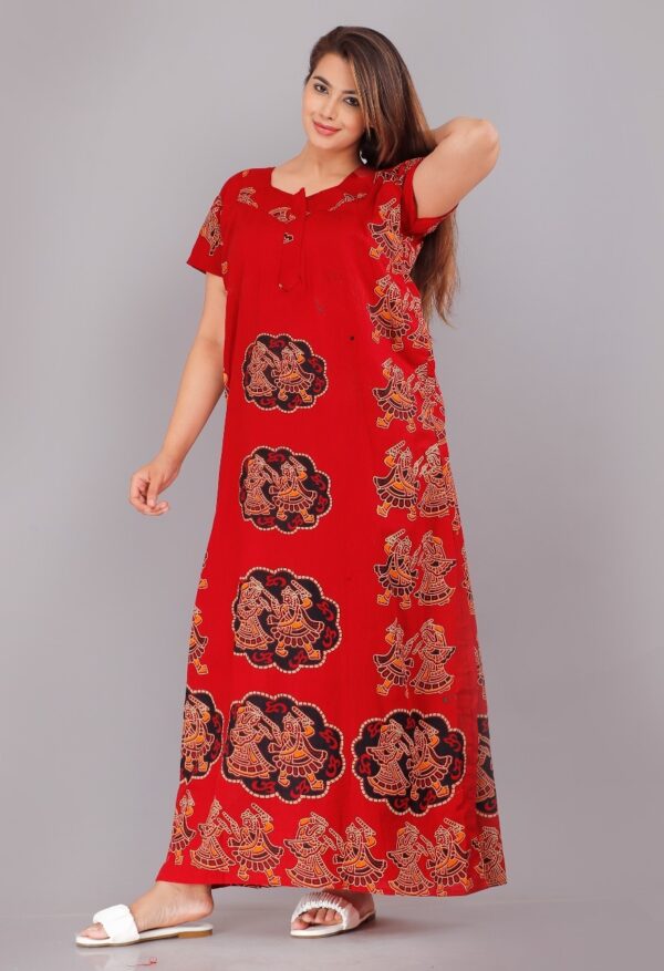 Cotton Nighty for Women || Long Length Printed Nighty/Maxi/Night Gown/Night Dress/Nightwear Inner & Sleepwear for Women's (Combo Pack of 2) (DSMF051-Nighty (P2)Red Blue) - Image 3