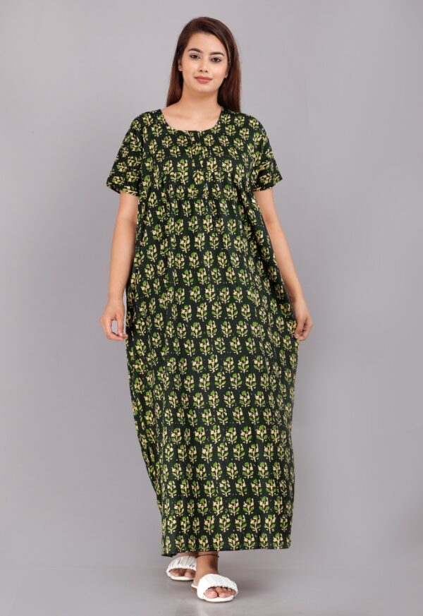 Cotton Nighty for Women || Long Length Printed Nighty/Maxi/Night Gown/Night Dress/Nightwear Inner & Sleepwear for Women's (Combo Pack of 2) (DSMF052-Nighty (P2)Green Maroon) - Image 3