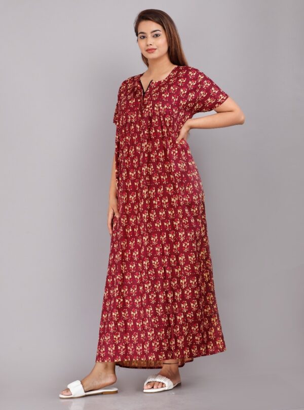 Cotton Nighty for Women || Long Length Printed Nighty/Maxi/Night Gown/Night Dress/Nightwear Inner & Sleepwear for Women's (Combo Pack of 2) (DSMF052-Nighty (P2)Green Maroon) - Image 4