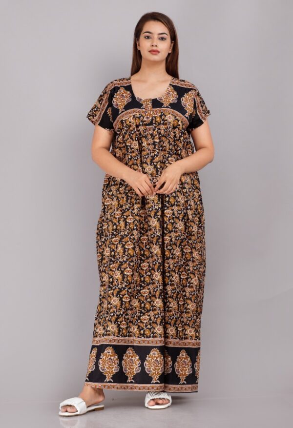 Cotton Nighty for Women || Long Length Printed Nighty/Maxi/Night Gown/Night Dress/Nightwear Inner & Sleepwear for Women's (Combo Pack of 2) (DSMF053-Nighty (P2)Black Yellow) - Image 4