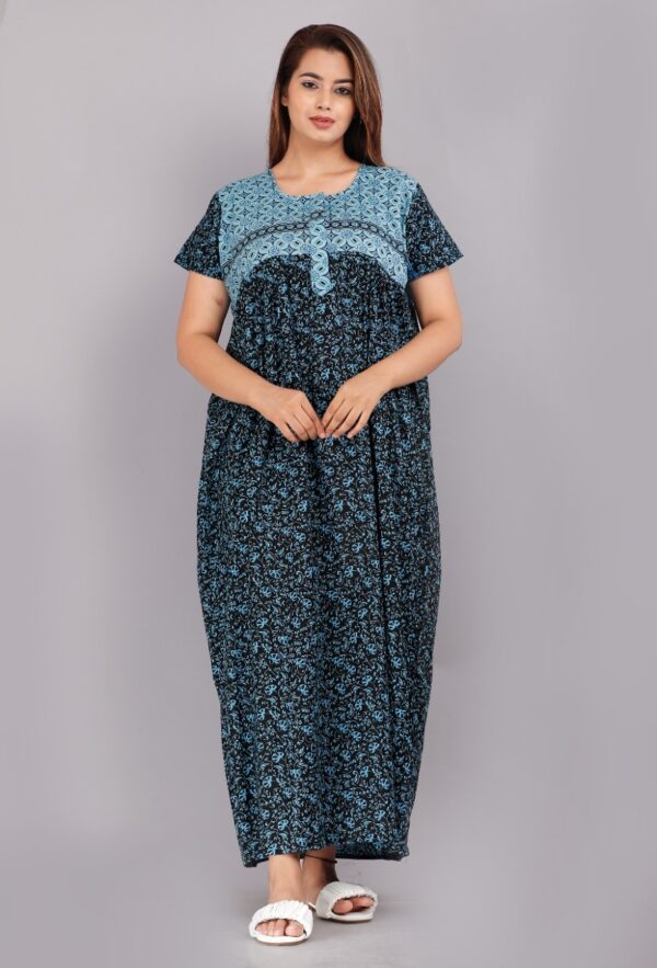 Cotton Nighty for Women || Long Length Printed Nighty/Maxi/Night Gown/Night Dress/Nightwear Inner & Sleepwear for Women's (Combo Pack of 2) (DSMF054-Nighty (P2)Blue Pink) - Image 2