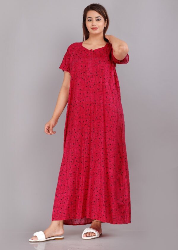 Cotton Nighty for Women || Long Length Printed Nighty/Maxi/Night Gown/Night Dress/Nightwear Inner & Sleepwear for Women's (Combo Pack of 2) (DSMF055-Nighty (P2)Pink Black) - Image 2
