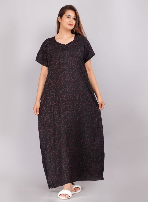 Cotton Nighty for Women || Long Length Printed Nighty/Maxi/Night Gown/Night Dress/Nightwear Inner & Sleepwear for Women's (Combo Pack of 2) (DSMF055-Nighty (P2)Pink Black) - Image 3