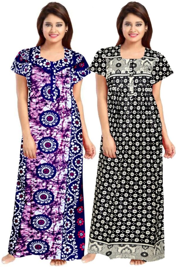 100% Cotton Nighty for Women || Long Length Printed Nighty/Maxi/Night Gown/Night Dress/Nightwear Inner & Sleepwear for Women's (Combo Pack of 2) (Multicolor)-DSMF113-Nighty (P2)Multicolor