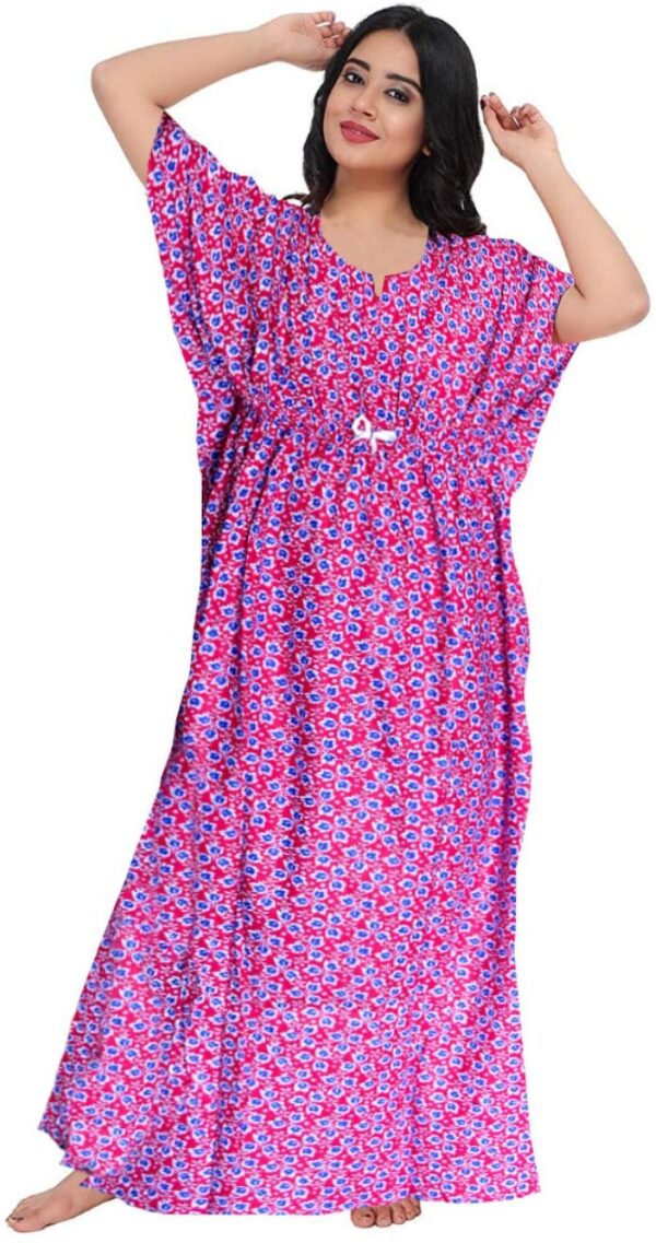 100% Cotton Nighty for Women || Long Length Printed Nighty/Maxi/Night Gown/Night Dress/Nightwear Inner & Sleepwear for Women's (Combo Pack of 2) (Pink Maroon)-DSMF132-Nighty (P2)Pink Maroon - Image 3