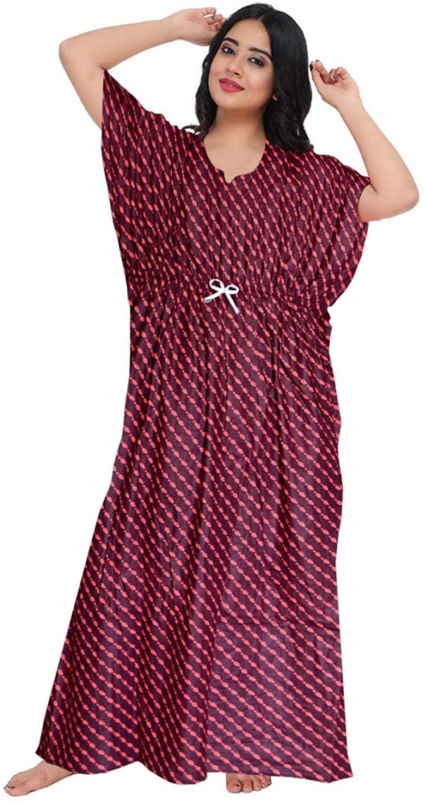 100% Cotton Nighty for Women || Long Length Printed Nighty/Maxi/Night Gown/Night Dress/Nightwear Inner & Sleepwear for Women's (Combo Pack of 2) (Pink Maroon)-DSMF132-Nighty (P2)Pink Maroon - Image 4