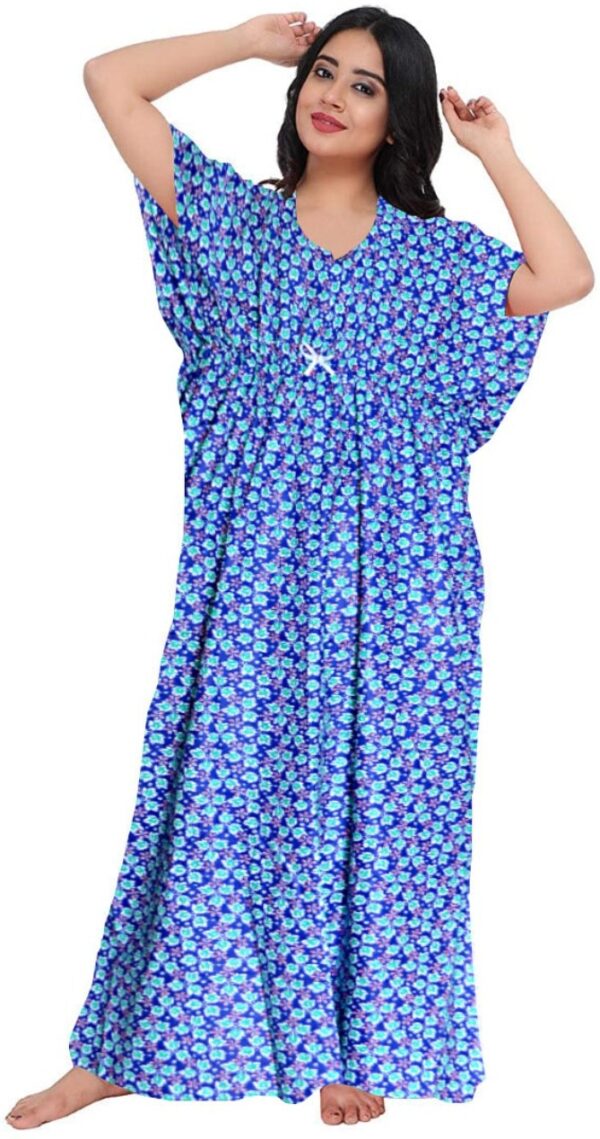 100% Cotton Nighty for Women || Long Length Printed Nighty/Maxi/Night Gown/Night Dress/Nightwear Inner & Sleepwear for Women's (Combo Pack of 2) (Blue Maroon)-DSMF133-Nighty (P2)Blue Maroon - Image 3
