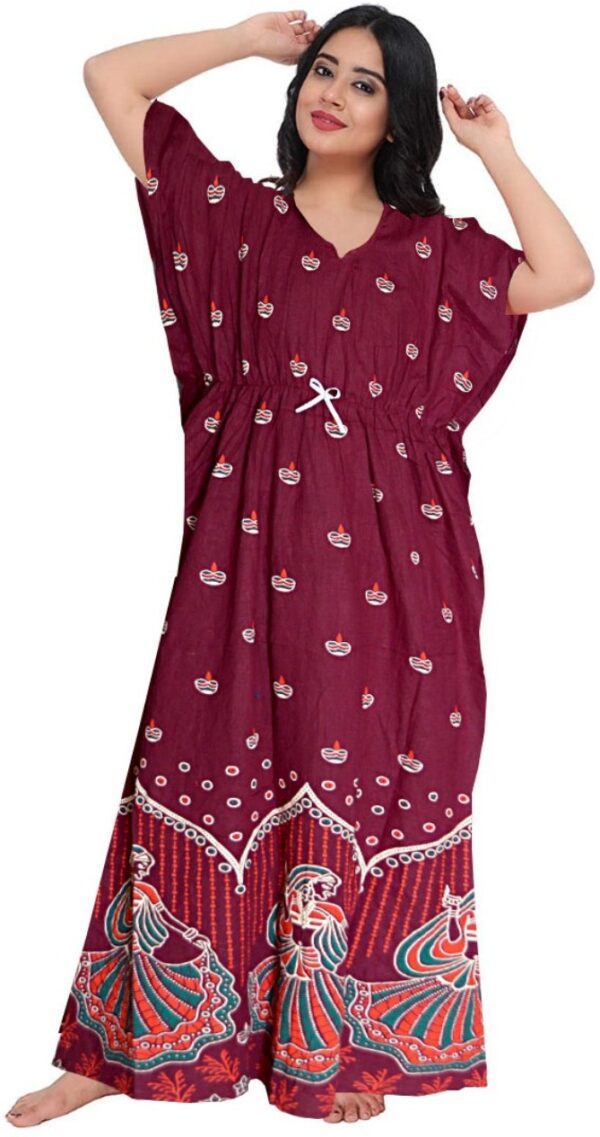 100% Cotton Nighty for Women || Long Length Printed Nighty/Maxi/Night Gown/Night Dress/Nightwear Inner & Sleepwear for Women's (Combo Pack of 2) (Black Maroon)-DSMF134-Nighty (P2)Black Maroon - Image 3