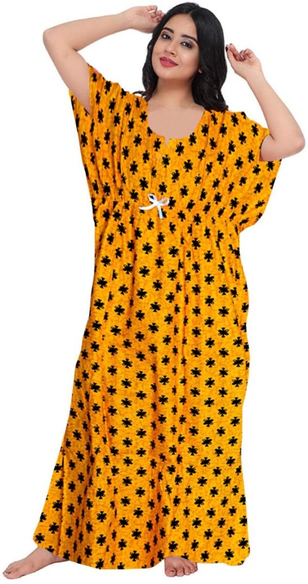 100% Cotton Nighty for Women || Long Length Printed Nighty/Maxi/Night Gown/Night Dress/Nightwear Inner & Sleepwear for Women's (Combo Pack of 2) (Yellow Black)-DSMF135-Nighty (P2)Yellow Black - Image 3