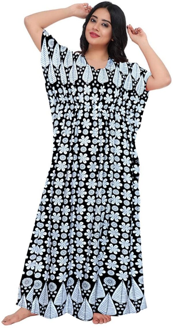 100% Cotton Nighty for Women || Long Length Printed Nighty/Maxi/Night Gown/Night Dress/Nightwear Inner & Sleepwear for Women's (Combo Pack of 2) (Yellow Black)-DSMF135-Nighty (P2)Yellow Black - Image 4