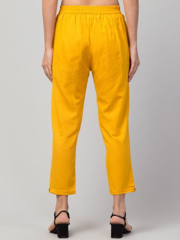 REBAAS Women Regular Fit Elastic Waist Full Length Cotton Formal Trouser/Pant for Casual Wear, Office Wear (MUSTARD) - Image 2