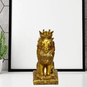 Polyresine Handcrafted Lion Showpieces for Home D?cor Collectible Figurines for Office Decoration Gifting, Crown Lion Full Gold (DA056-Lion Showpieces)