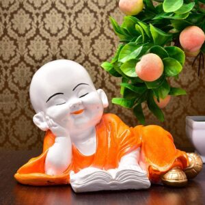 Polyester Blend White Lord Buddha Figurine Statue/showpiece for ation, showpiece Items, Office esk, sylish, Living Room, Office esk, Gifts, anniverary, Wedding Gifts (RED) (SD-010-BOOK READING)