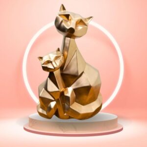 Cat Showpiece | Animal Figurine | Animal Showpiece | Animal Statue Decorative Showpiece - 25 cm (Polyresin, Gold) (SD-004-CAT FAMLY)