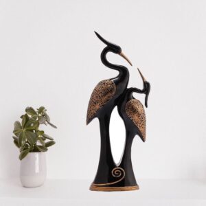 Polyresin Good Luck Romantic Pair of Kissing Duck/Swan Pair Couple Set Perfect Decorative Showpiece for Diwali Gifts Home Decor Living Room Bedroom Table Top Decoration Items, Black (SD-009-KISSING DUCK BLACK)