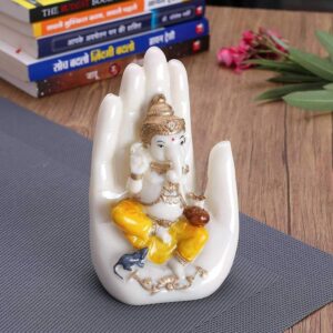 Handcrafted Lord Blessing Hand Palm Ganesha Idols for Home Decor,Ganesha Idol for Gifts and Home|Decoration Items for House, Ganesha Statue in Religious Idols (SD-011-YELLOW PALM GANESHA)