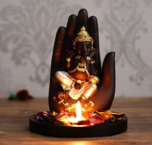 Golden Handcrafted Palm Ganesha Decorative Showpiece (SD-013-BLACK PALM GANESHA)