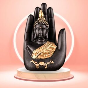 Black Handcrafted Palm Buddha Polyresin Figure Indoor Decoration, Spiritual Gift Buddha for Temple Home and Office Decor Good Luck Gift (9cm x 7cm x 17cm) (SD014-BLACK PALM BUDDHA)