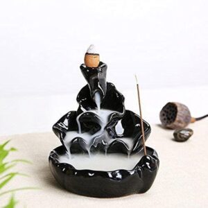 Smoke Incense Cone Holder - Backflow Incense Burner | Incense Cone Holder | Waterfall Incense Burner | Black Fountain Incense Holder | Incense Burner with 10 Free Incense Cone Sticks (SD-016FOUNTAIN)