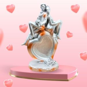 Corvell Love Couple Showpiece | Romantic Decorative Couple Set for Your Life Partner Decorative Showpiece - 16 cm (Polyresin, Silver) (SD023-SMALL NSITTING COUPLE ON HEART)