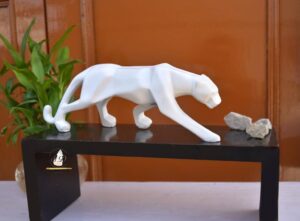 White Panther Figurine Geometric Ceramic Animal Statue Decorative Showpiece for Gifting Living Room House Warming Anniversary Birthday Office & Home Decoration (SD-037-SMALL PANTHER WHITE)