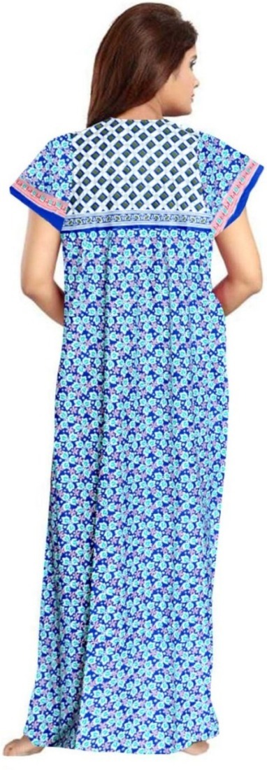 Cotton Nighty for Women || Long Length Printed Nighty/Maxi/Night Gown/Night Dress/Nightwear Inner & Sleepwear for Women's (Combo Pack of 2) (DSMF065-Nighty (P2)Pink Blue) - Image 3