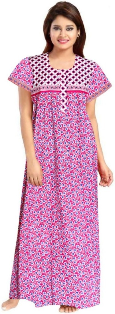 Cotton Nighty for Women || Long Length Printed Nighty/Maxi/Night Gown/Night Dress/Nightwear Inner & Sleepwear for Women's (Combo Pack of 2) (DSMF065-Nighty (P2)Pink Blue) - Image 4