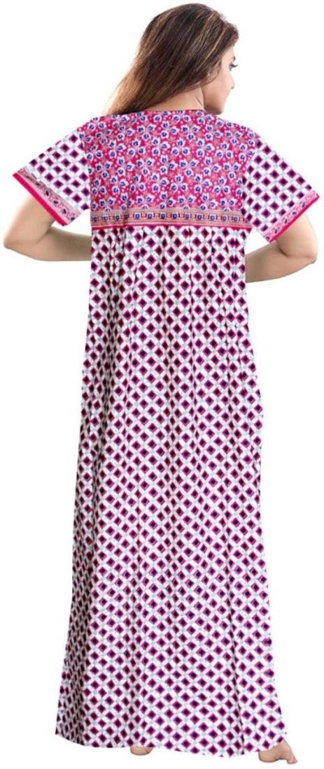 Cotton Nighty for Women || Long Length Printed Nighty/Maxi/Night Gown/Night Dress/Nightwear Inner & Sleepwear for Women's (Combo Pack of 2) (DSMF067-Nighty (P2)White Pink) - Image 3