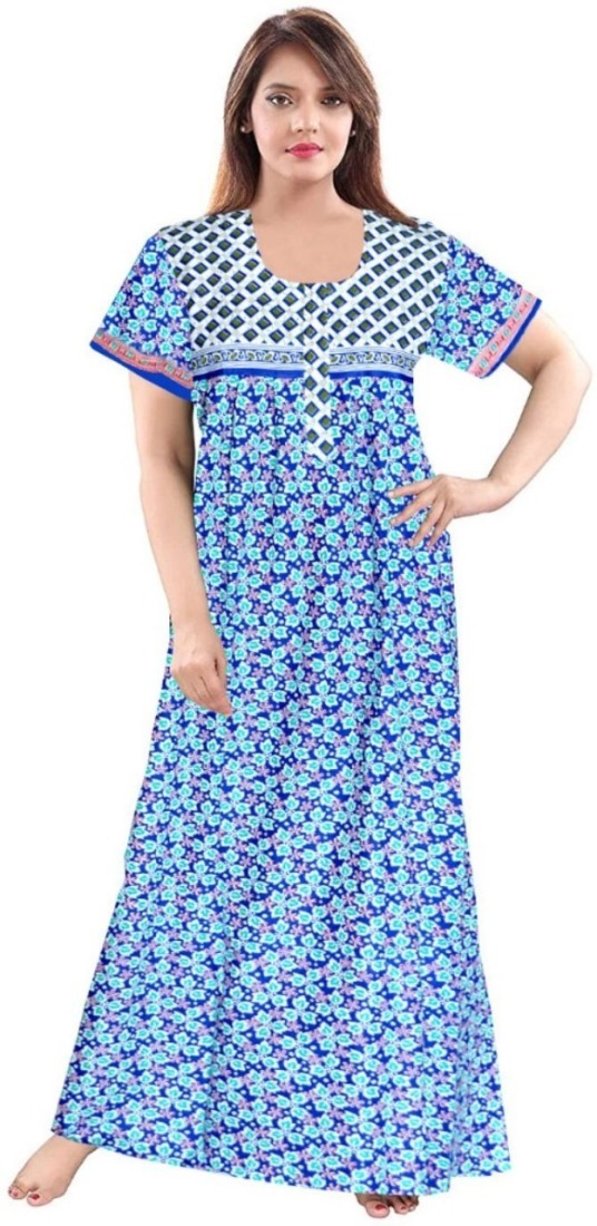 Cotton Nighty for Women || Long Length Printed Nighty/Maxi/Night Gown/Night Dress/Nightwear Inner & Sleepwear for Women's (Combo Pack of 2) (DSMF067-Nighty (P2)White Pink) - Image 4