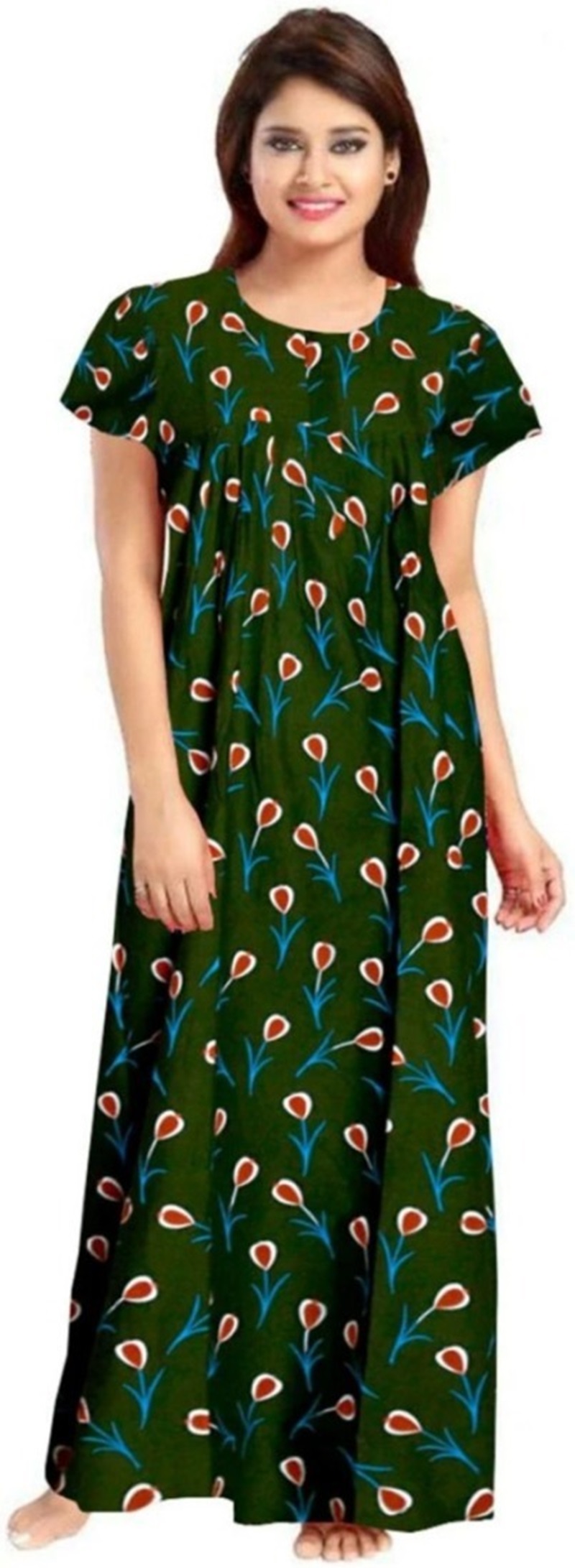 Cotton Nighty for Women || Long Length Printed Nighty/Maxi/Night Gown/Night Dress/Nightwear Inner & Sleepwear for Women's (Combo Pack of 2) (DSMF142-Nighty (P2)Green Blue) - Image 2