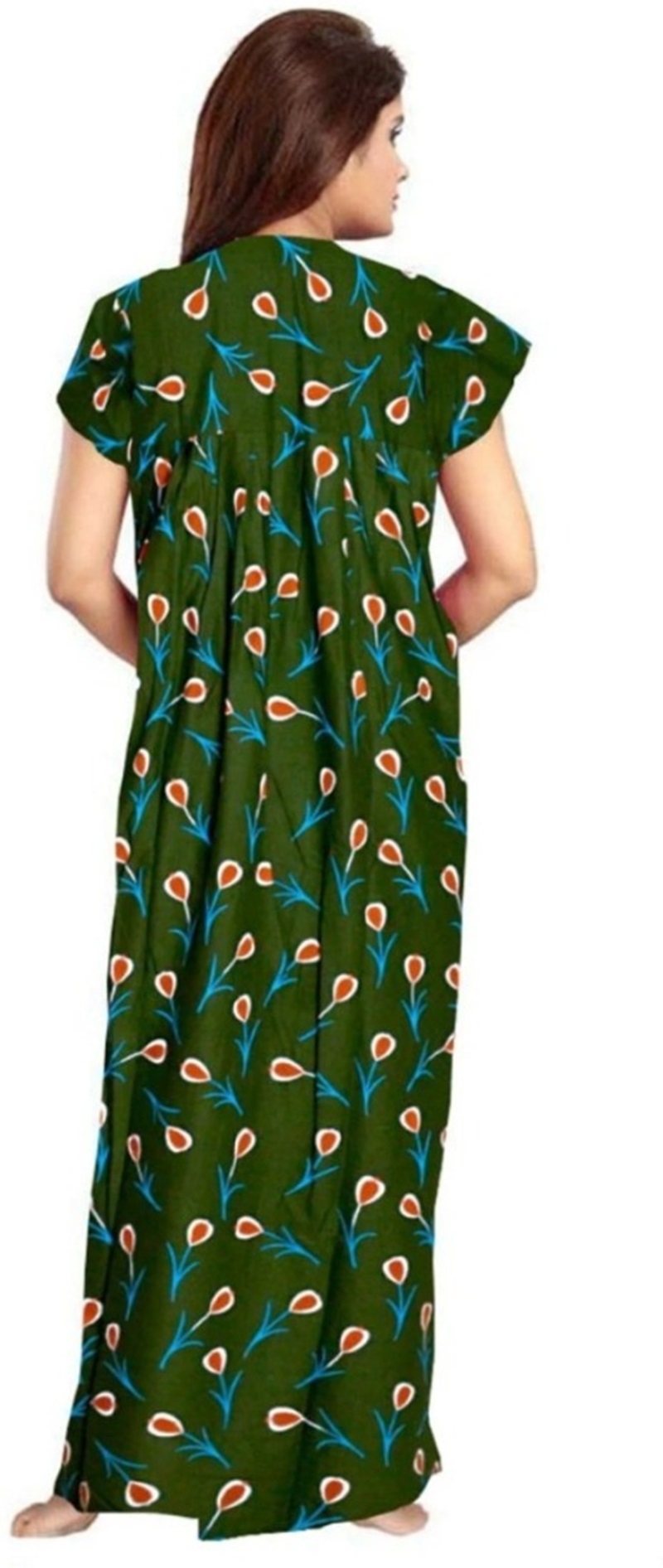 Cotton Nighty for Women || Long Length Printed Nighty/Maxi/Night Gown/Night Dress/Nightwear Inner & Sleepwear for Women's (Combo Pack of 2) (DSMF142-Nighty (P2)Green Blue) - Image 3