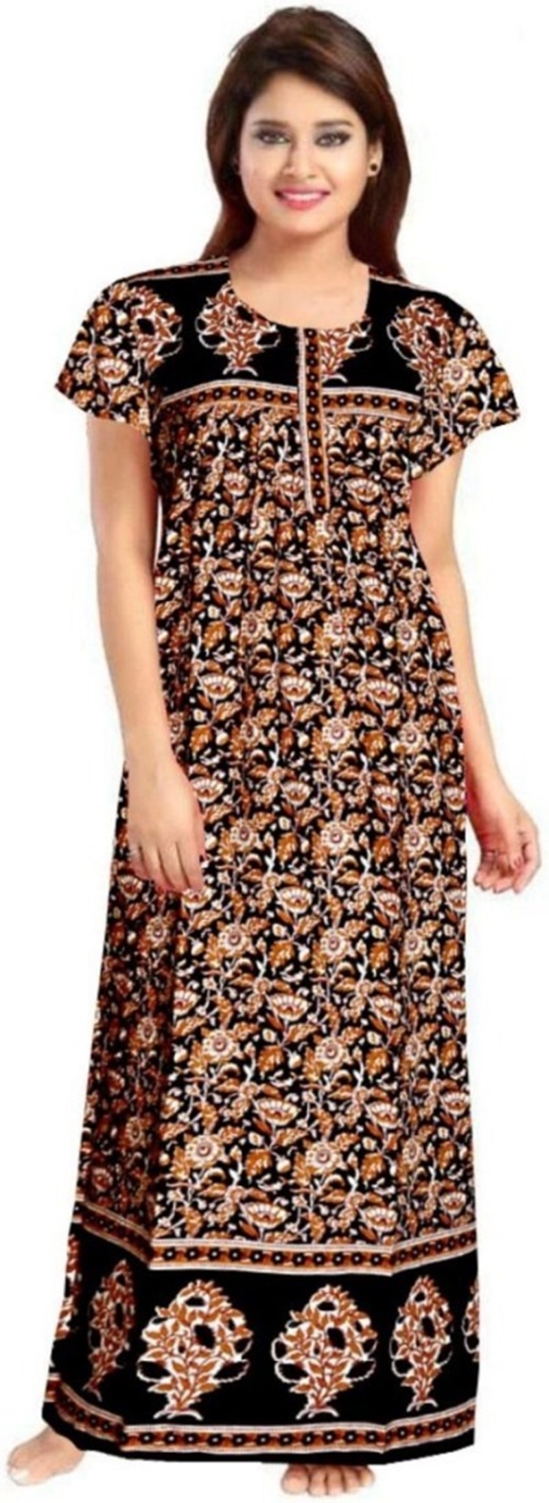 Cotton Nighty for Women || Long Length Printed Nighty/Maxi/Night Gown/Night Dress/Nightwear Inner & Sleepwear for Women's (Combo Pack of 2) (DSMF189-Nighty (P2)Red Black) - Image 2