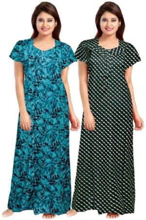 Cotton Nighty for Women || Long Length Printed Nighty/Maxi/Night Gown/Night Dress/Nightwear Inner & Sleepwear for Women's (Combo Pack of 2) (DSMF193-Nighty (P2)Green Black)