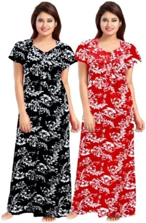 Cotton Nighty for Women || Long Length Printed Nighty/Maxi/Night Gown/Night Dress/Nightwear Inner & Sleepwear for Women's (Combo Pack of 2) (DSMF222-Nighty (P2)Multicolor)