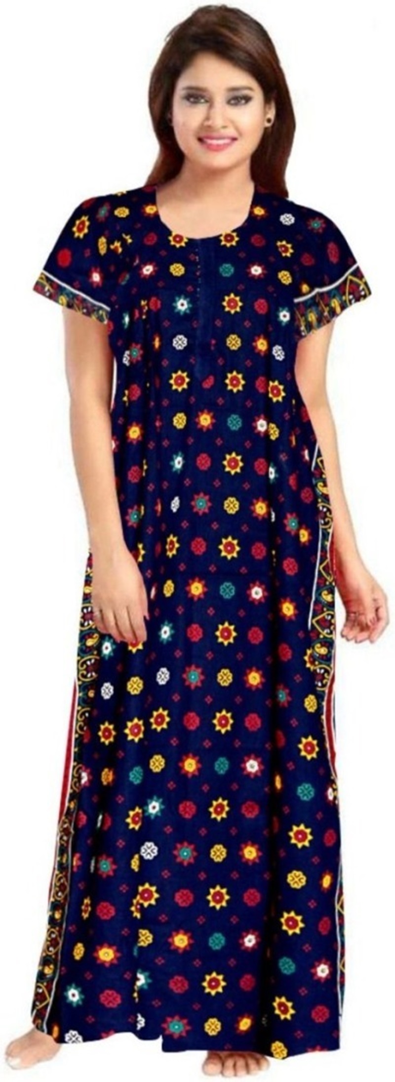 Cotton Nighty for Women || Long Length Printed Nighty/Maxi/Night Gown/Night Dress/Nightwear Inner & Sleepwear for Women's (Combo Pack of 2) (DSMF233-Nighty (P2)Blue Maroon) - Image 2