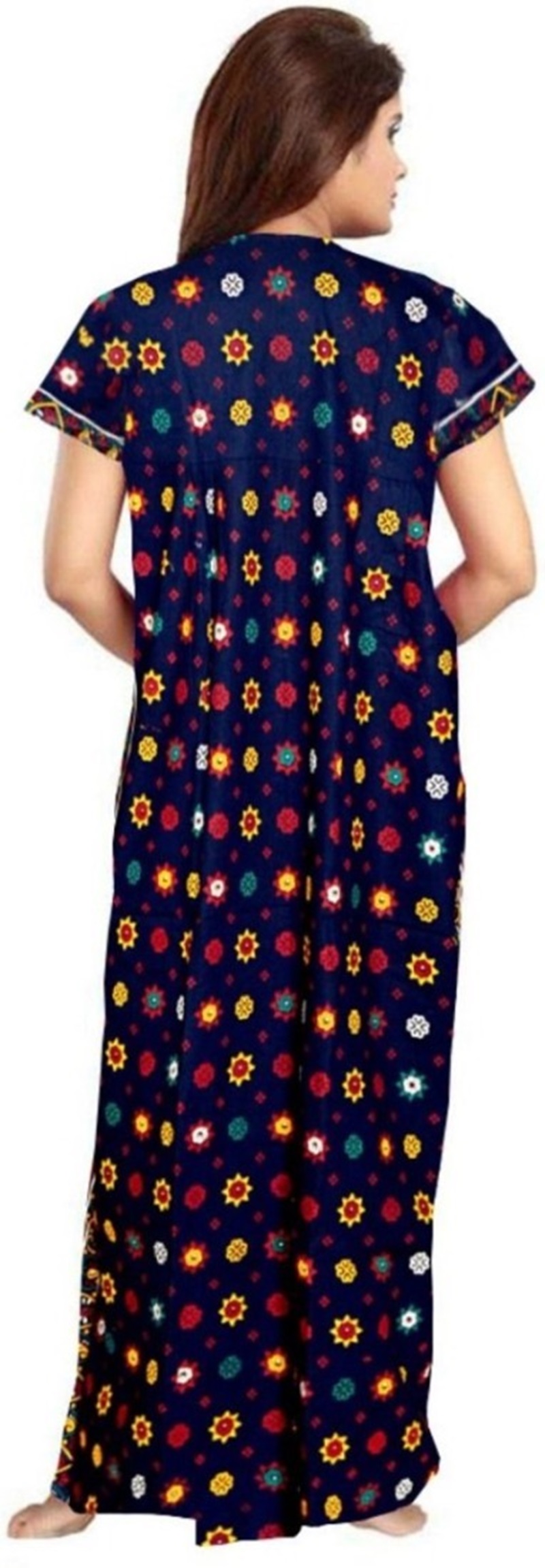 Cotton Nighty for Women || Long Length Printed Nighty/Maxi/Night Gown/Night Dress/Nightwear Inner & Sleepwear for Women's (Combo Pack of 2) (DSMF233-Nighty (P2)Blue Maroon) - Image 3