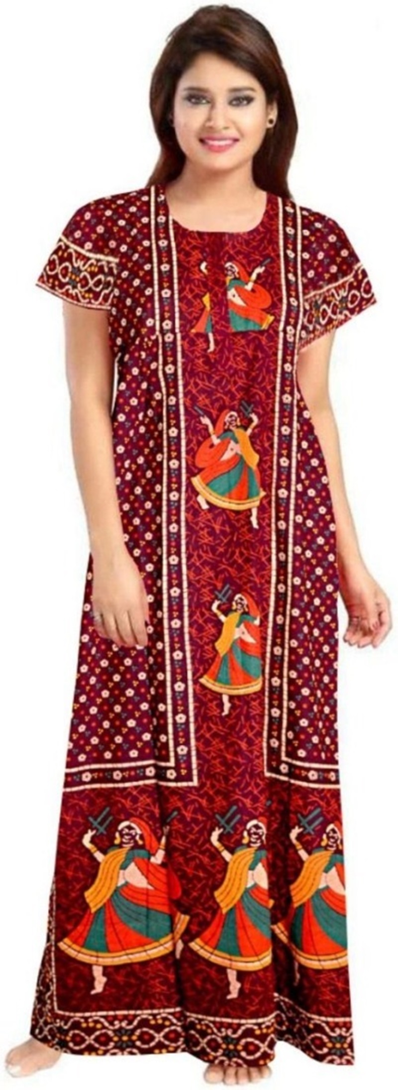 Cotton Nighty for Women || Long Length Printed Nighty/Maxi/Night Gown/Night Dress/Nightwear Inner & Sleepwear for Women's (Combo Pack of 2) (DSMF233-Nighty (P2)Blue Maroon) - Image 4