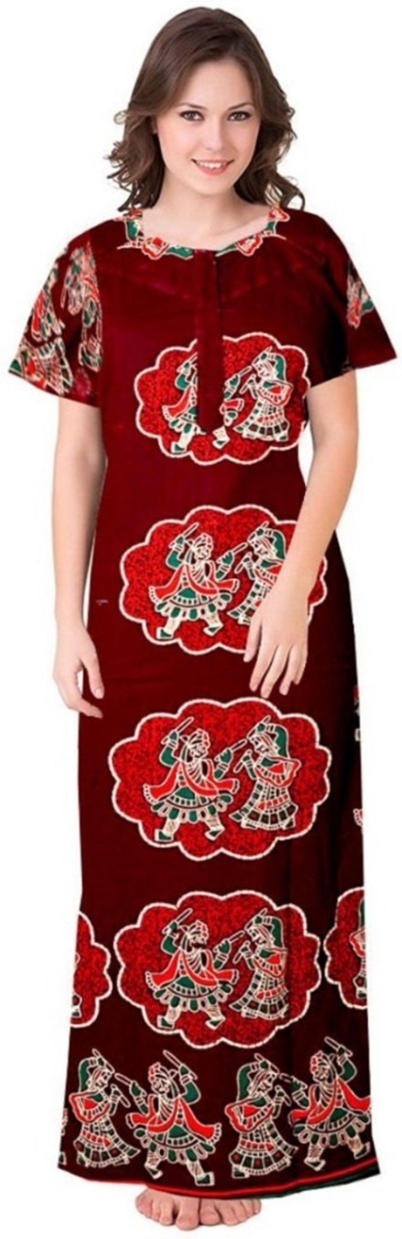 Cotton Nighty for Women || Long Length Printed Nighty/Maxi/Night Gown/Night Dress/Nightwear Inner & Sleepwear for Women's (Combo Pack of 2) (DSMF241-Nighty (P2)Blue Maroon) - Image 2