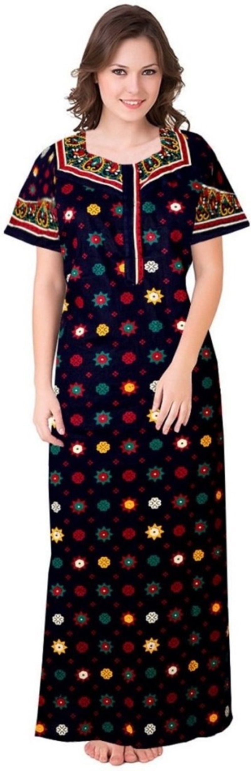 Cotton Nighty for Women || Long Length Printed Nighty/Maxi/Night Gown/Night Dress/Nightwear Inner & Sleepwear for Women's (Combo Pack of 2) (DSMF241-Nighty (P2)Blue Maroon) - Image 4