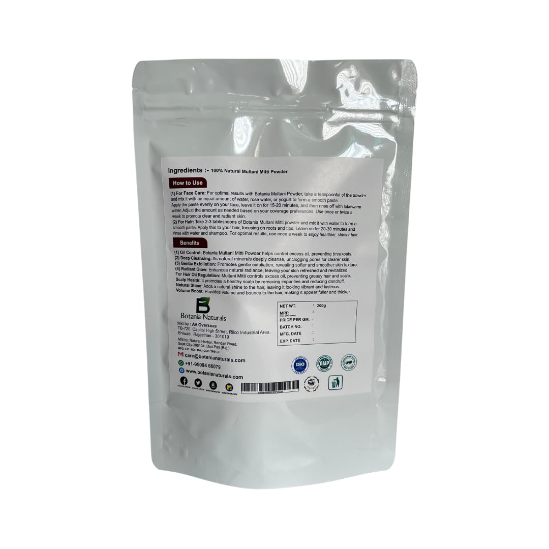 Botania Naturals care from nature 100% Pure Multani Mitti Powder for Face Pack (200G) for Exfoliating Soothing Nourishing Face, Skin & Hair - Image 2