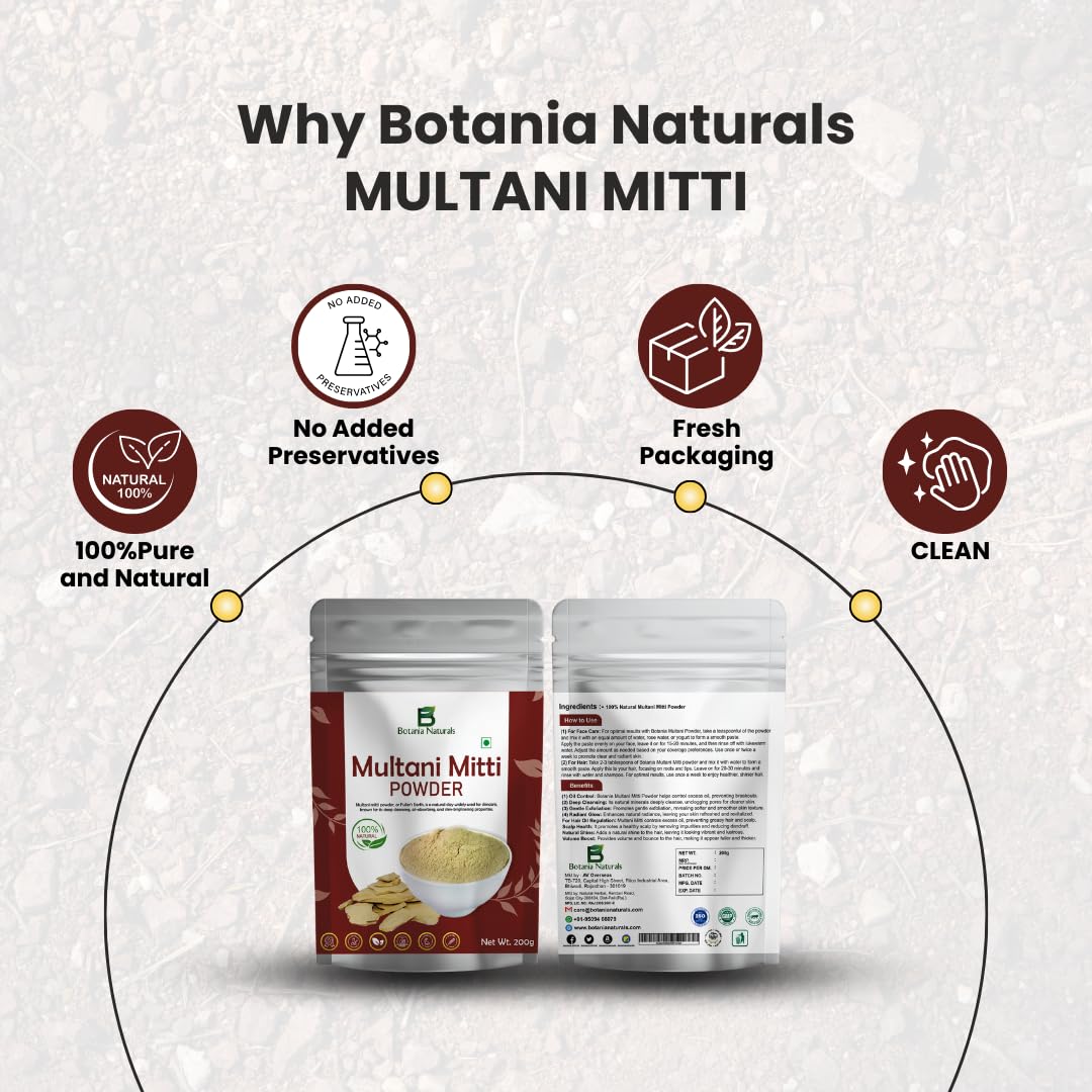 Botania Naturals care from nature 100% Pure Multani Mitti Powder for Face Pack (200G) for Exfoliating Soothing Nourishing Face, Skin & Hair - Image 5