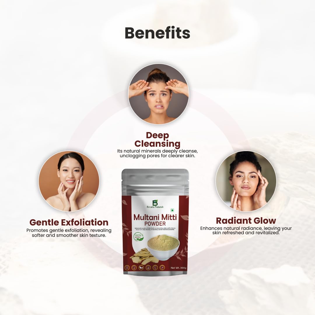 Botania Naturals care from nature 100% Pure Multani Mitti Powder for Face Pack (200G) for Exfoliating Soothing Nourishing Face, Skin & Hair - Image 6
