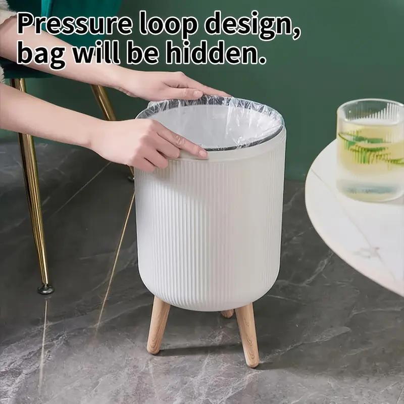 DropShopee Stylish floor-standing dustbin with modern ribbed design, wooden legs, and a flip-top lid. Perfect for kitchens, living rooms, and offices, offering functionality with elegant d?cor.(Set of 2) (SL007-DUSTBIN (Set of-2) - Image 5