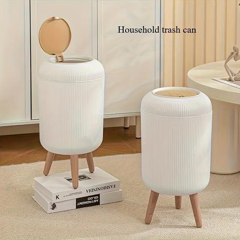DropShopee Stylish floor-standing dustbin with modern ribbed design, wooden legs, and a flip-top lid. Perfect for kitchens, living rooms, and offices, offering functionality with elegant d?cor.(Set of 2) (SL007-DUSTBIN (Set of-2) - Image 6
