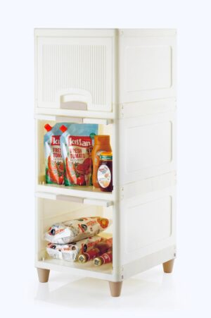 DropShopee 3 Tier Drawers for Storage Cabinet/Plastic Storage Drawer/Cupboard for Multipurpose Storage Organizer/Stackable Storage Box/Multipurpose Storage Rack/Plastic Wardrobe Organizer (White) (Set of 2) (SL008-Foldable Drawer Storage (Set of 3)