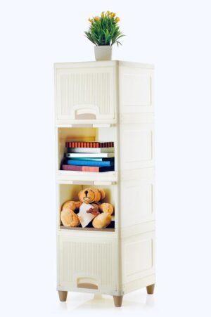 DropShopee 4 Tier Drawers for Storage Cabinet/Plastic Storage Drawer/Cupboard for Multipurpose Storage Organizer/Stackable Storage Box/Multipurpose Storage Rack/Plastic Wardrobe Organizer (White) (Set of 2) (SL008-Foldable Drawer Storage (Set of 4)