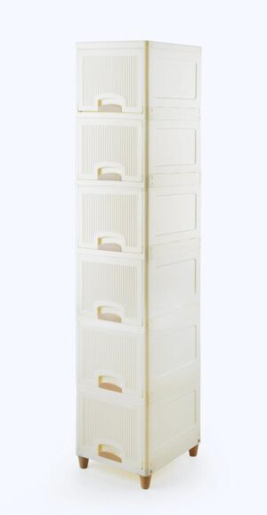 DropShopee 6 Tier Drawers for Storage Cabinet/Plastic Storage Drawer/Cupboard for Multipurpose Storage Organizer/Stackable Storage Box/Multipurpose Storage Rack/Plastic Wardrobe Organizer (White) (Set of 2) (SL008-Foldable Drawer Storage (Set of 6)