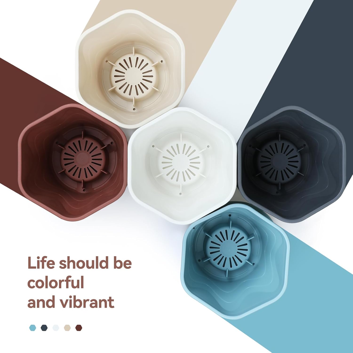 DropShopee Plastic Round Flower Pots with Drainage Hole Saucers | Durable Outdoor Indoor Wave Pattern Planters with Tray | Plant Containers for Balcony, Garden, and Home (Set of 5, Multicolour) (SL010-HEXA FLOWERPOT (Set of 5) - Image 5